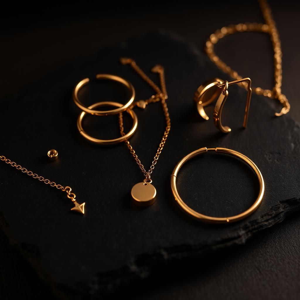 Conjunto de pendientes y aros dorados